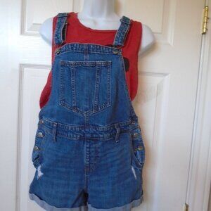 Old Navy Distressed Denim Bib Overall Short  cuffed size small 28" WAIST